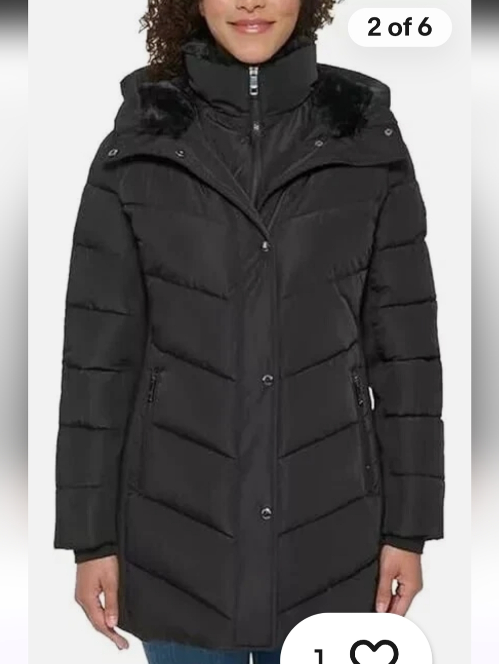 Andrew Marc Black Quilted Puffer Coat with Faux-Fur Trim, Sz.M